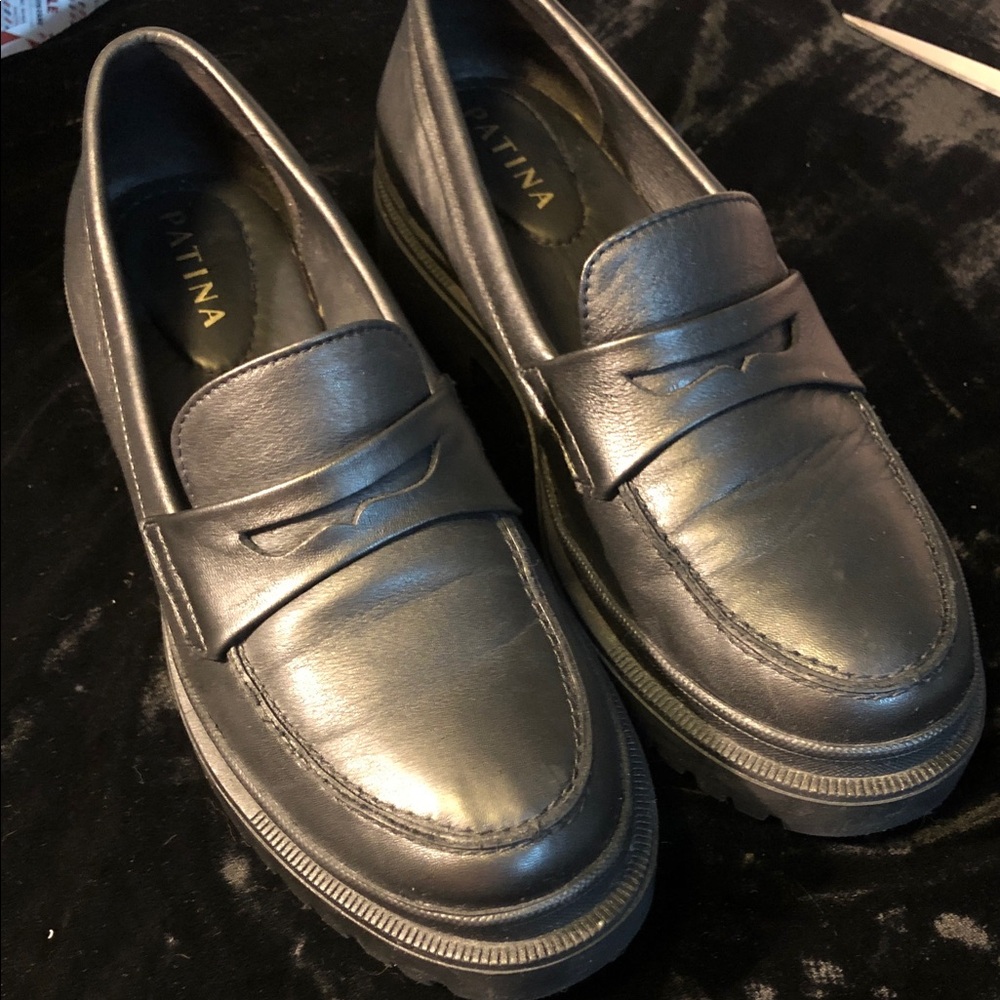 Patina women’s leather chunk loafers Sz 8.5. Blk
